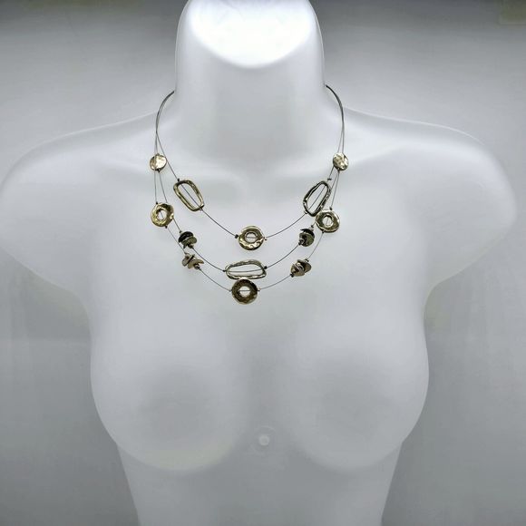 Chico's Station Necklace Open Charm Gold Tone Multi Strand Statement Jewelry - Picture 3 of 8